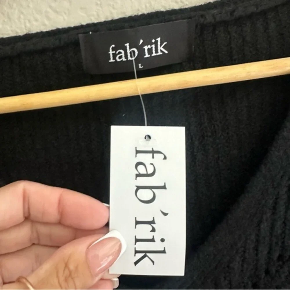 fab'rik Black V-Neck Sweater with Studded Embellishments nwt size Large
